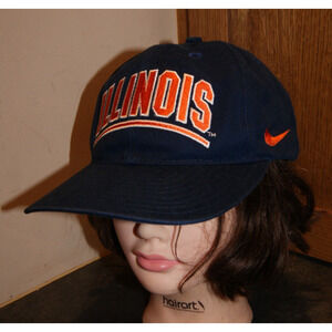 Vintage 90s ILLINOIS FIGHTING ILLINI NIKE TEAM SPORTS Blue Snapback Hat Cap RARE